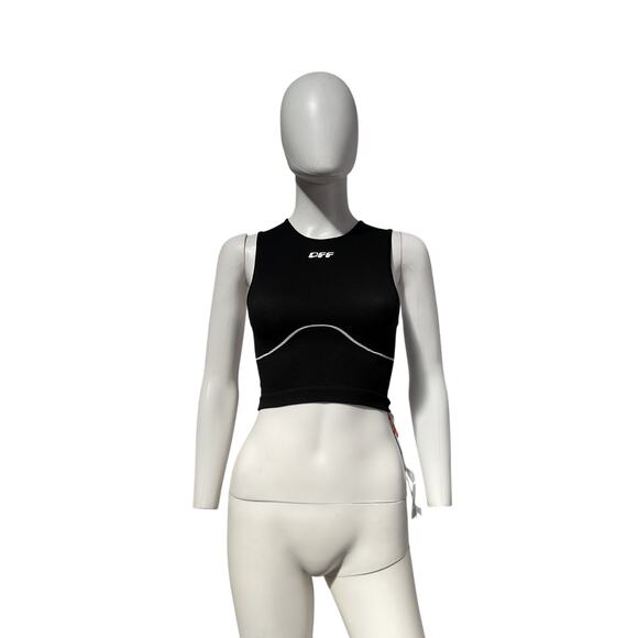 Off-White Logo-Print Black Polyamide Crop Top Size S  /M - NWT - Picture 2 of 5
